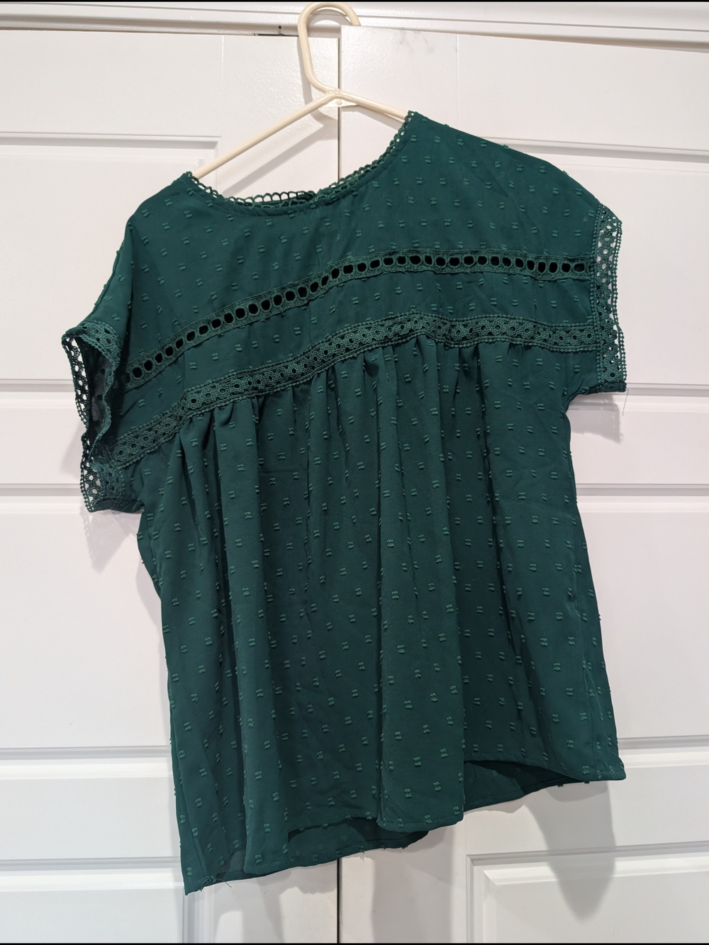 Boho Lace Trim Babydoll Blouse | Teal Green | Size L | NWT
